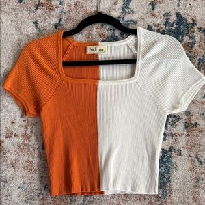 Peach Love California Orange and White Color Block Crop Top